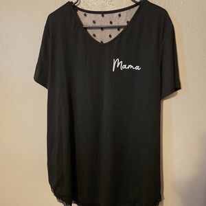 Black 'Mama' T-Shirt with Sheer Polka Dot Detail